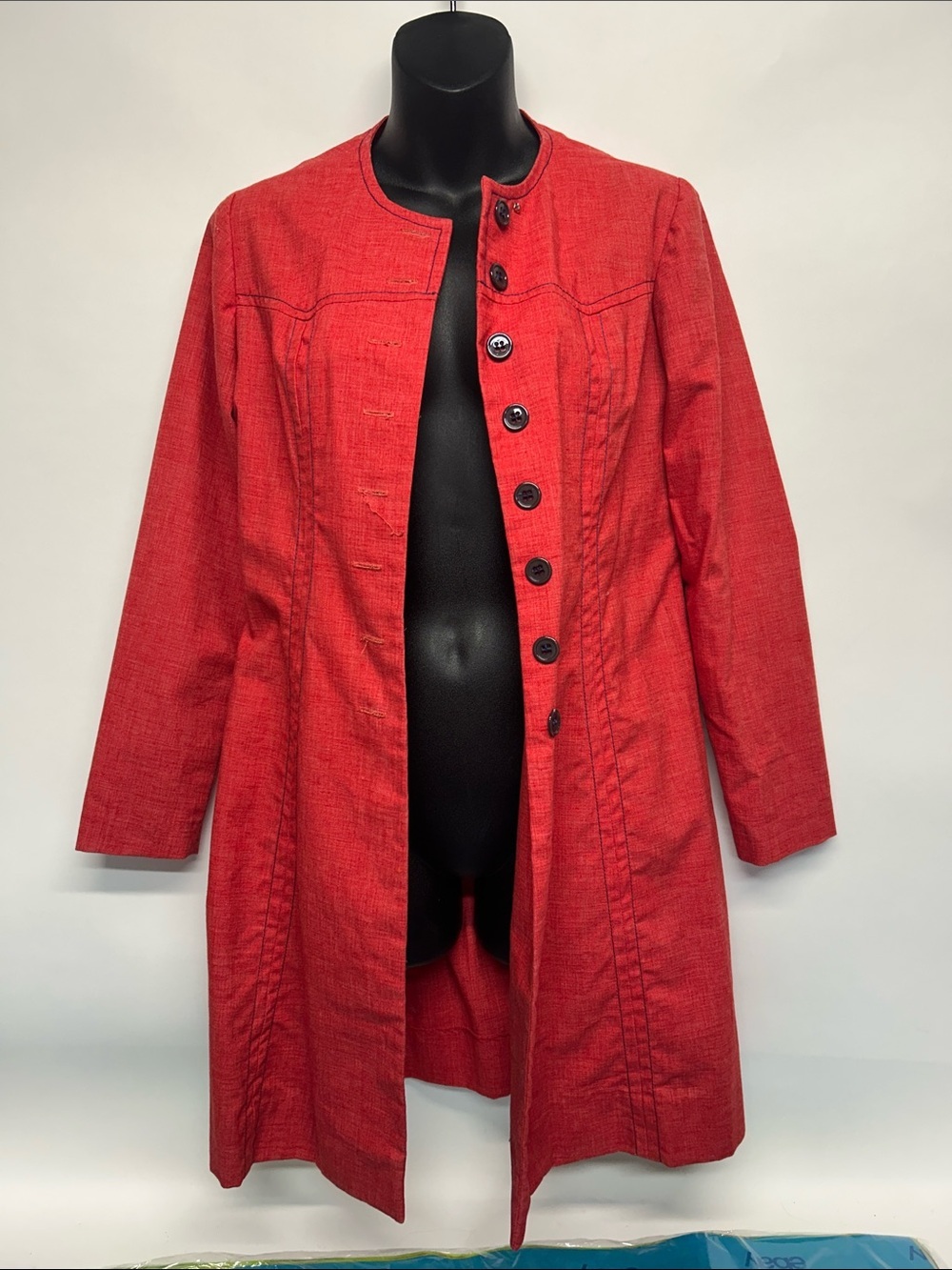 Women's Red Long Button-Front Coat vintage Helen whiting size small